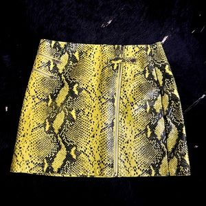Lime Moto Snake Print Faux Leather Mini Skirt